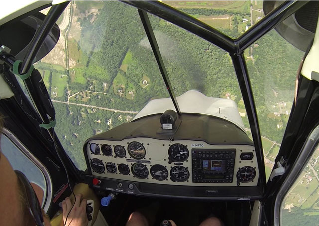 A view from the cockpit during a practice flight.