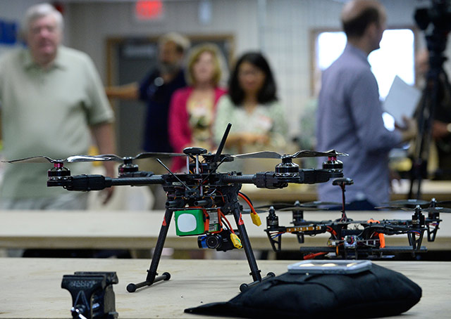 The Academy of Model Aeronautics hosted RoboFest 2015 for drone enthusiasts June 14, where attendees learned about proposed regulations, rules, and best practices for unmanned aircraft.  Photo by David Tulis.