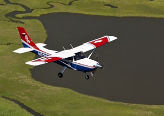 The Civil Air Patrol flies a photo mission along the marshlands west of Gulfport, Mississippi, during the 2010 Gulf oil spill. Photo by Mike Fizer/AOPA.