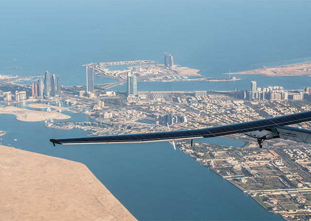 Si2 was test-flown over Abu Dhabi in the days leading up to departure. Photo courtesy of Solar Impulse. 