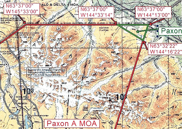 A portion of the proposed Paxon MOA is depicted in this partial image from the recent FAA proposal.