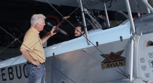 Greg Herrick and Andrew Lancaster at the Golden Wings Flying Museum. Copyright “The Lost Aviator.”