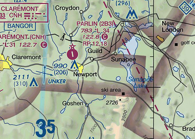 Sectional chart image showing Parlin Field, not for navigation. 