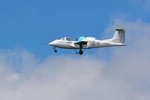 The Airbus E-Fan flight demonstrator takes to the skies at the Farnborough International Air Show 2014. Photo by Jean-Vincent Reymondon.