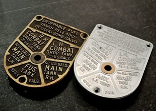 Old and new Mustang fuel selector placards.