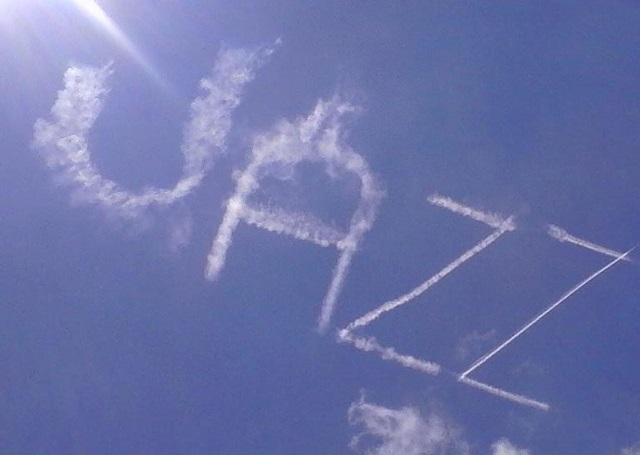 The New Orleans Jazz & Heritage Festival buzzed with delight at messages overhead. Photo courtesy of Frank Scurlock.