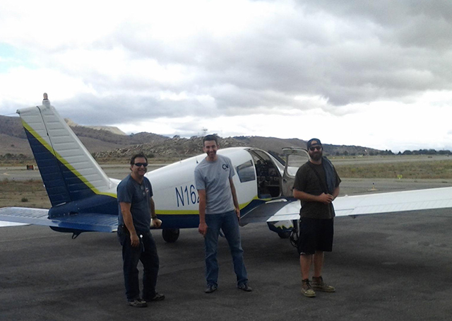 Scaled Composites engineer Ron Verderame (left), flew a trip from Mojave with fellow Scaled Composites employees as passengers. Photo courtesy of Ken Hetge.