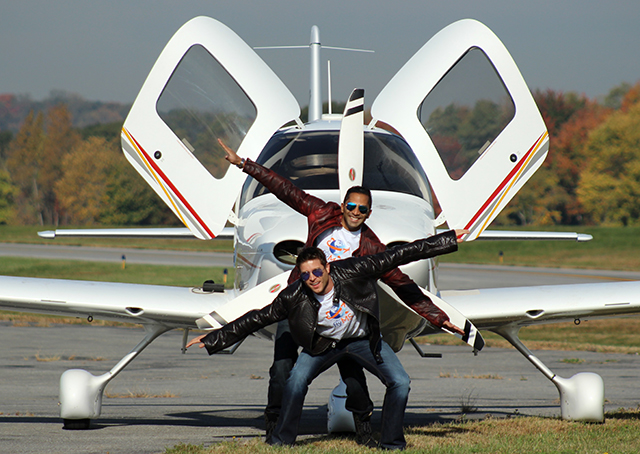 New York-based pilots Tomas Vykruta, left, and student pilot Fouad Ahmed are flying on a charity mission for multiple sclerosis awareness. A social media campaign called “Fly for more smiles” is part of their strategy. Photo courtesy of Caroline Willfort.