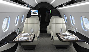 The Legacy 450 has a six-foot-high cabin with a flat floor, and can accommodate up to nine passengers.