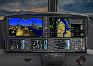 The Cirrus Vision SF50 Jet will be equipped with the Cirrus Perspective Touch by Garmin and include Garmin's new GTC 580 controllers. Image courtesy of Cirrus.
