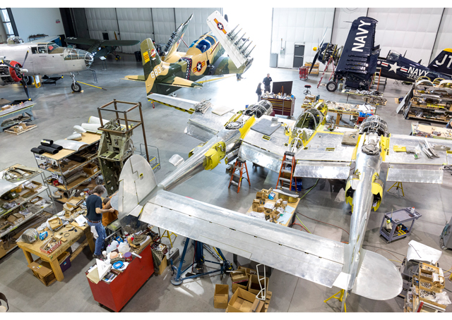 A Lockheed P-38 Lightning is among the projects at WestPac Restorations in Colorado Springs. Photo by Mike Fizer.