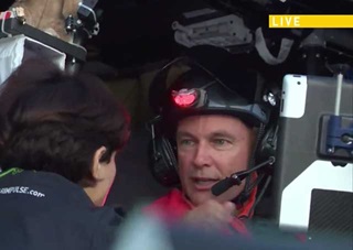 Bertrand Piccard has a final word with his wife before launch on April 21. Image from Solar Impulse live feed. 