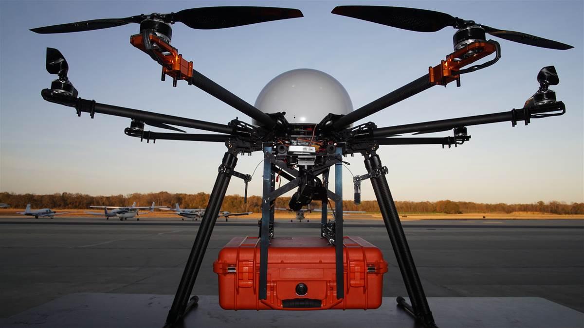 One of the HiRO drone models designed and built by college students to deliver emergency medical supplies and communication tools. Photo by Dennis Lott, Hinds Community College.                       